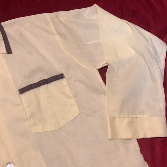 Vintage 70s Manchester Men’s Pale Yellow Collared Button Up Pajama Top Sz Large - Picture 3 of 8